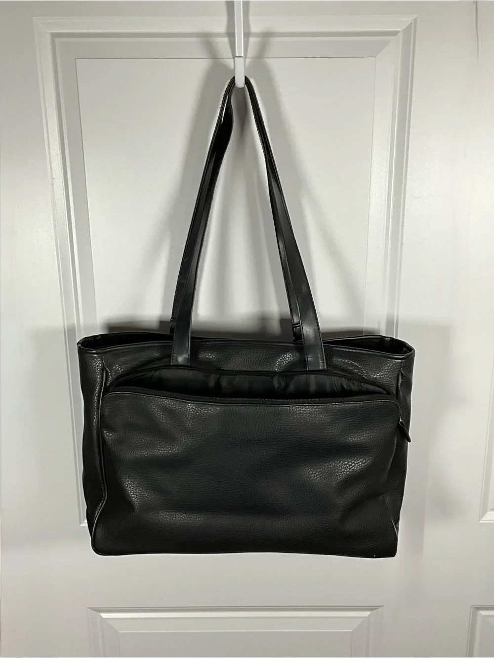 Simply Basic Black Pebbled Faux Leather Tote Bag Shoulder Work Laptop Bag